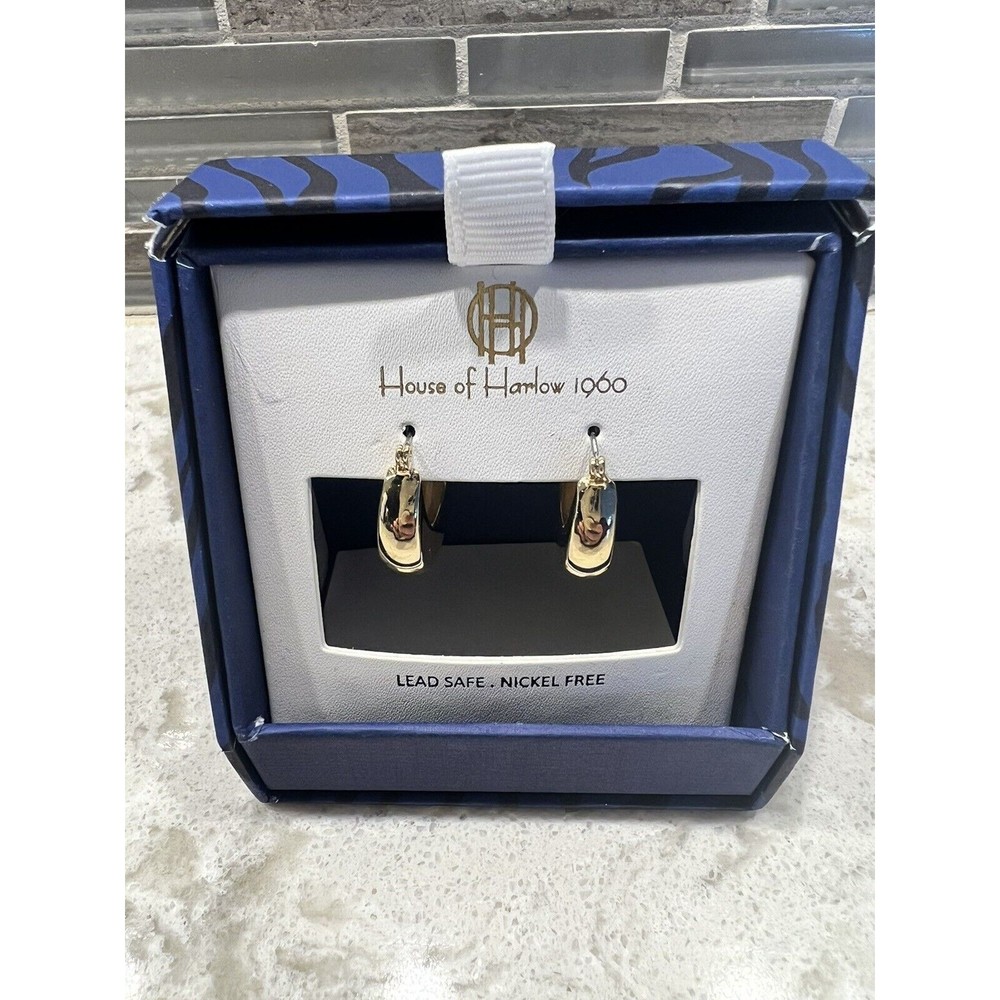 HOUSE OF HARLOW 1960 Gold Tone Creole Hinged Hoop Earrings $75 NWT